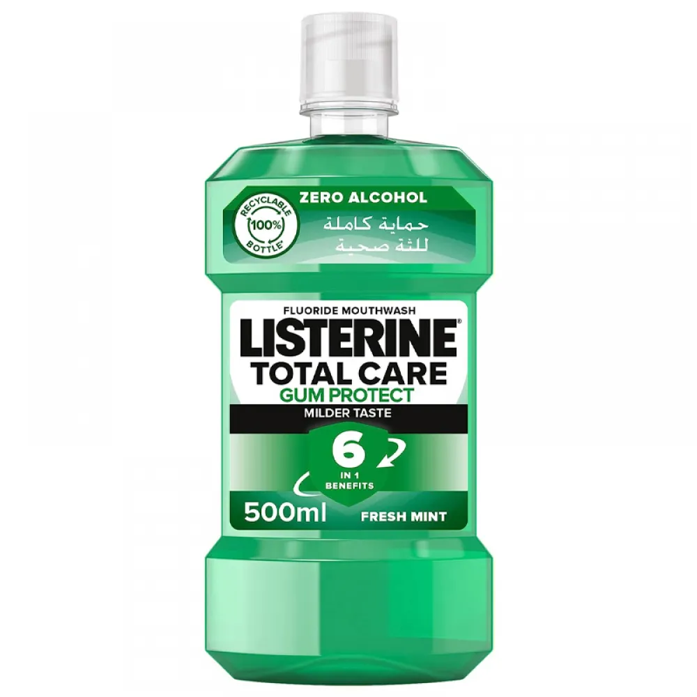 Listerine, Total Care, Gum Protect, 6 Benefit Fluoride Daily Mouthwash, MilderTaste, Fresh Mint, 500ml