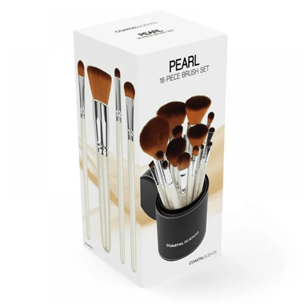 Coastal Scents Pearl Makeup Brush Set - 16 Brushes