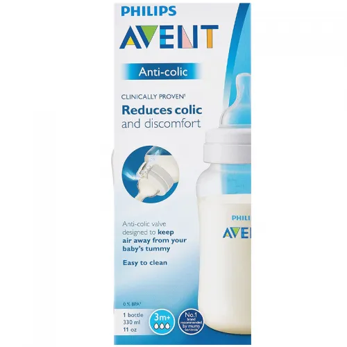 Anti-Colic Feeding Bottle, 330ml - Clear/White