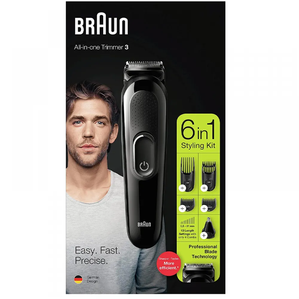 Braun Mgk3220 Male Grooming Kit All-In-One Trimmer 6 In 1 Rechargeable Beard Trimmer, Hair Clipper, Ear And Nose Trimmer, Black - Pack Of 1