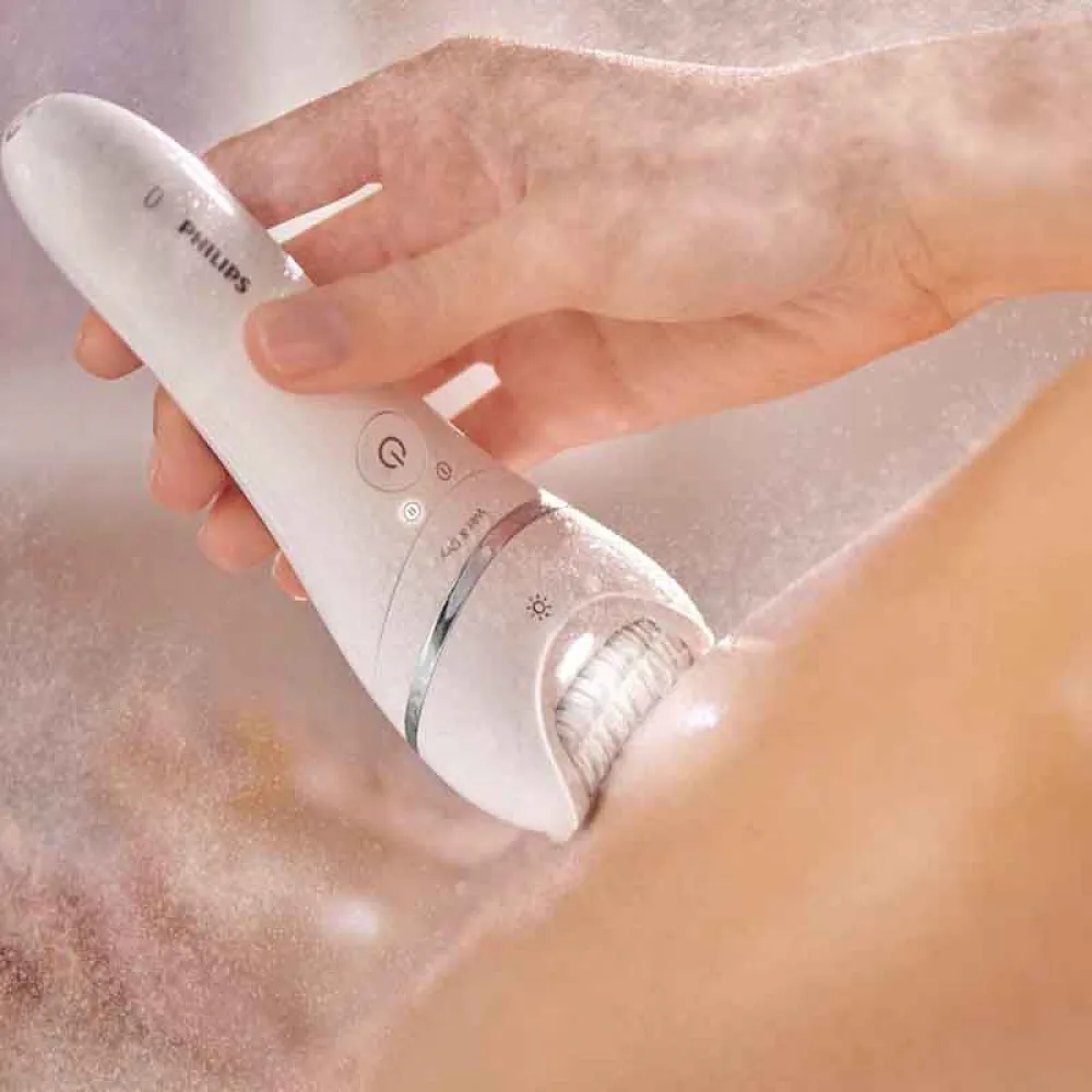 Philips Bre710/01 Epilator Series 8000 Wet And Dry Cordless Hair Removal For Legs And Body With 5 Accessories, White - Pack Of 1