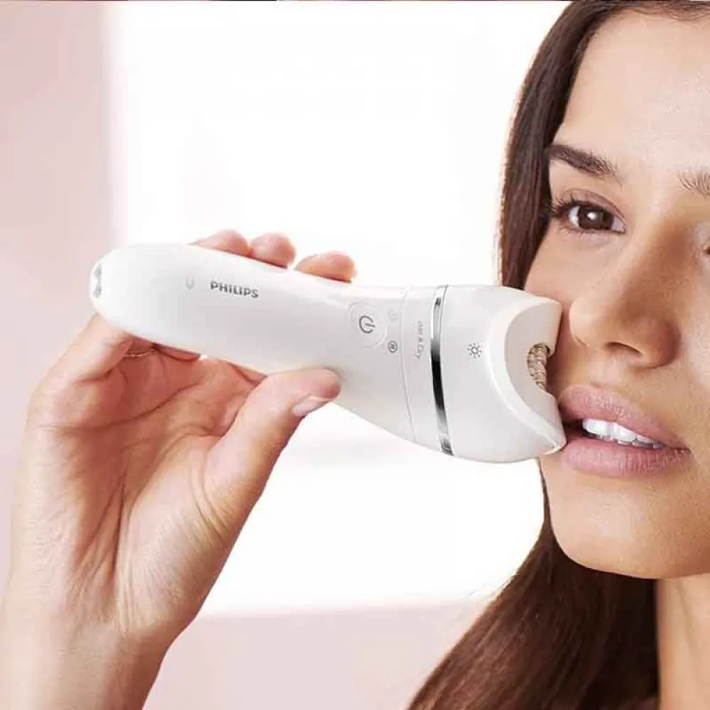Philips Bre710/01 Epilator Series 8000 Wet And Dry Cordless Hair Removal For Legs And Body With 5 Accessories, White - Pack Of 1