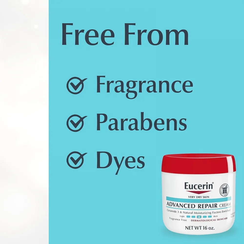 Eucerin Advanced Repair Body Cream, Fragrance Free Body Cream for Dry Skin, 16 Oz Jar