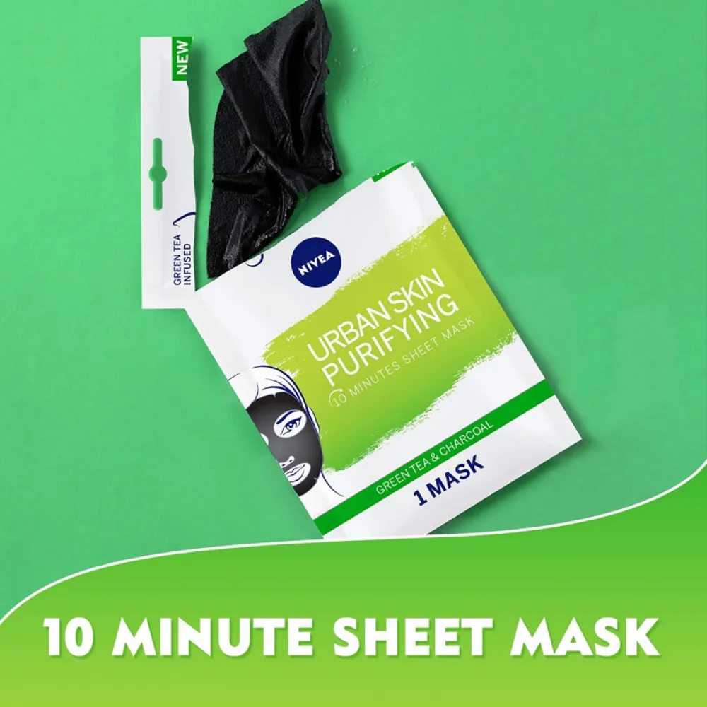 NIVEA Face Sheet Mask Puryfying, Urban Skin with Green Tea & Charcoal, 1 Mask