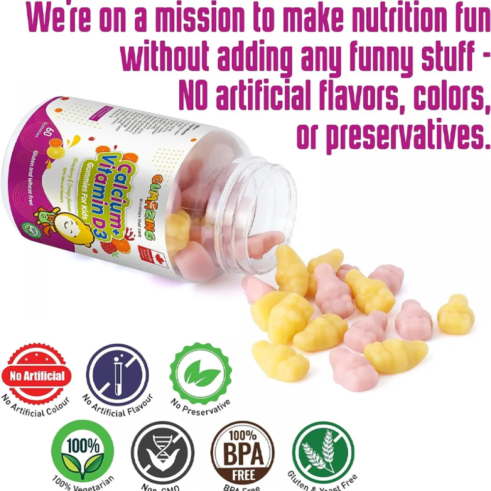 حلوى الأطفال من Gumazing: كالسيوم + فيتامين د3 (60 قطعة)