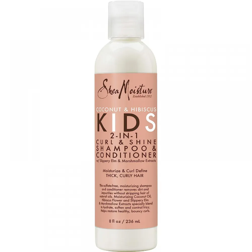 SheaMoisture Kids Shampoo, Detangler and Cream For Moisture and Shine Coconut and Hibiscus Sulfate Free Kids Shampoo and Conditioner, 3.0 Count, White