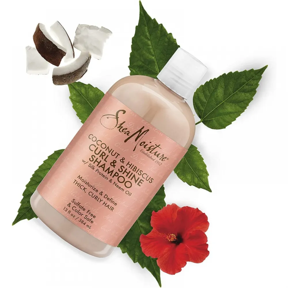 Shea Moisture Shampoo and Conditioner Set, Coconut & Hibiscus Curl & Shine, Curly Hair Products with Coconut Oil, Vitamin E & Neem Oil Provides Frizz Control, 13 Fl Oz Each