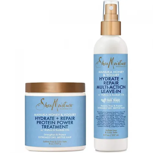 Shea Moisture Manuka Honey & Yogurt Hydrate + Repair Combo Kit, Multi-Action Leave-In Conditioning Spray Bundled with Protein-Strong Treatment, Deep Conditioning for Hair, 8 oz ea.