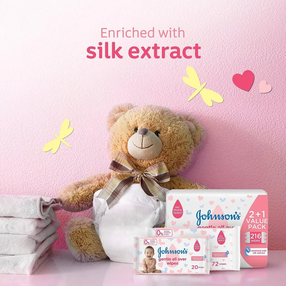 مناديل لتنظيف لطيف لكامل بشرة الاطفال من جونسون- 20 منديل