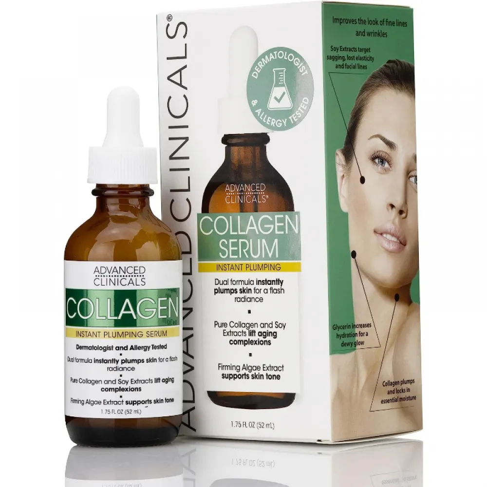 Advanced Clinicals Collagen Face Serum Skin Care Anti Aging Moisturizer For Skin Tightening, Brightening & Hydrating. Facial Collagen Peptide Booster Helps Smooth & Plump Dry Skin 52mil