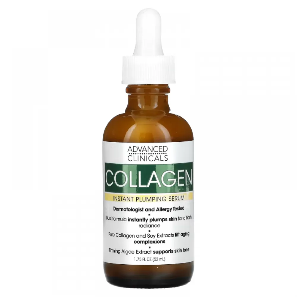 Advanced Clinicals Collagen Face Serum Skin Care Anti Aging Moisturizer For Skin Tightening, Brightening & Hydrating. Facial Collagen Peptide Booster Helps Smooth & Plump Dry Skin 52mil