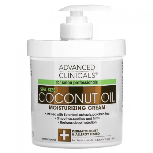 Advanced Clinicals Coconut Oil Cream. Spa size 16oz Moisturizing Cream. Coconut Oil for Face, Hands, Hair.