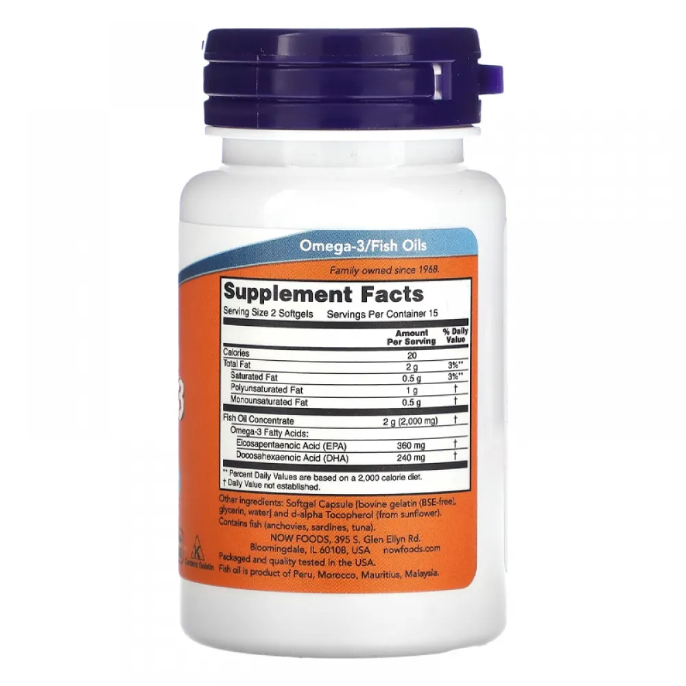 NOW Foods, Omega-3 Fish Oil, 1,000 mg, 30 Softgels