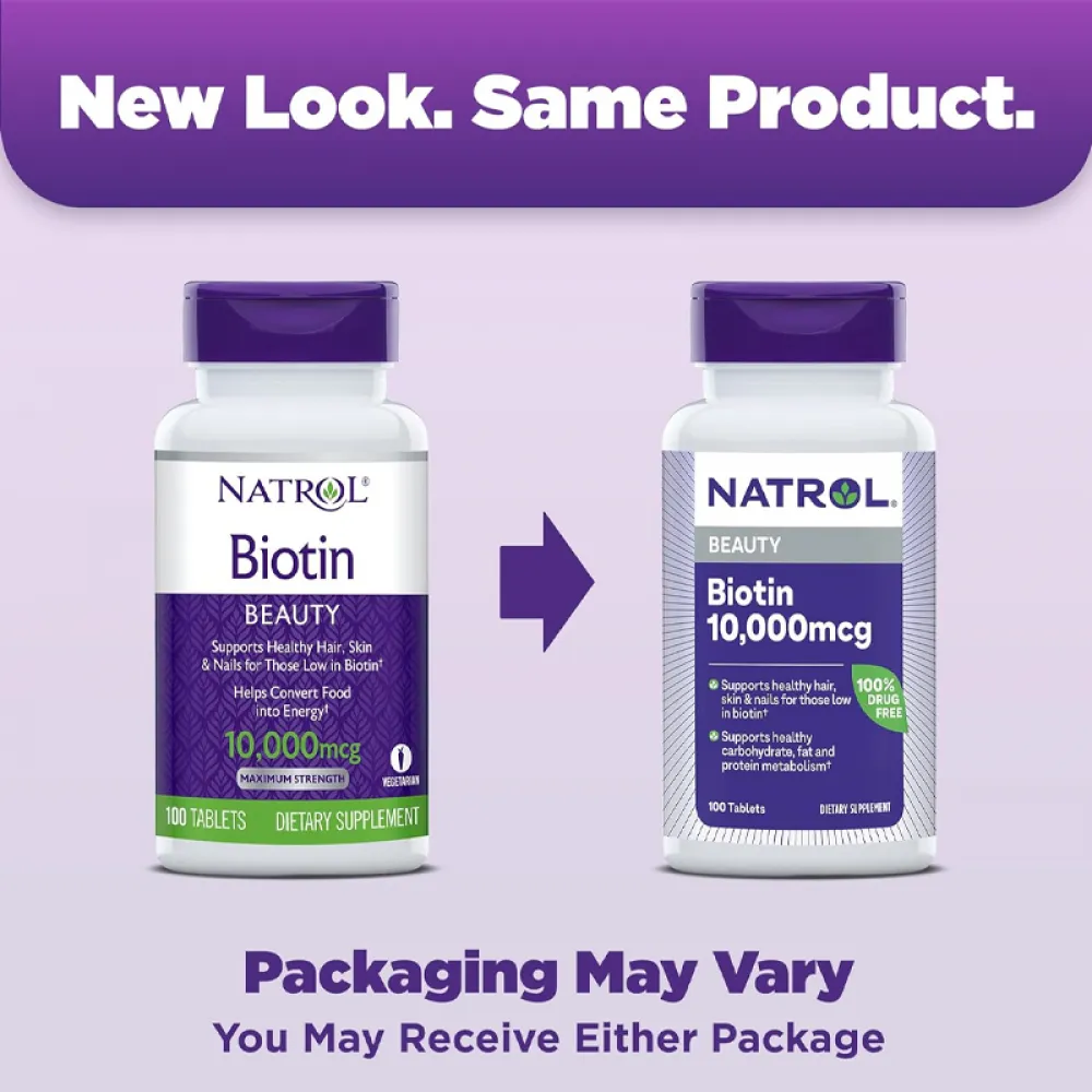Natrol, Biotin, Maximum Strength, 10,000 mcg, 100 Tablets