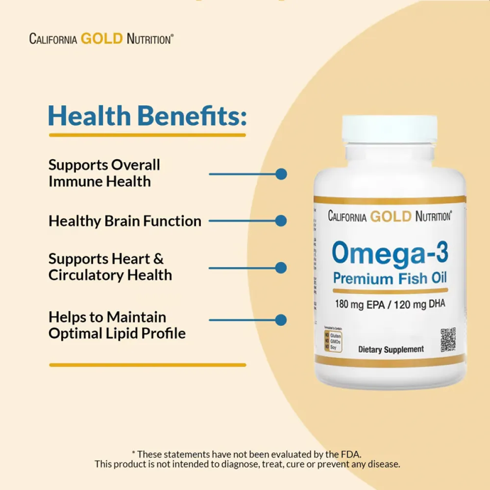 زيت السمك الممتاز بأوميجا-3، 180 , 100 كبسولة هلامية من جيلاتين السمك