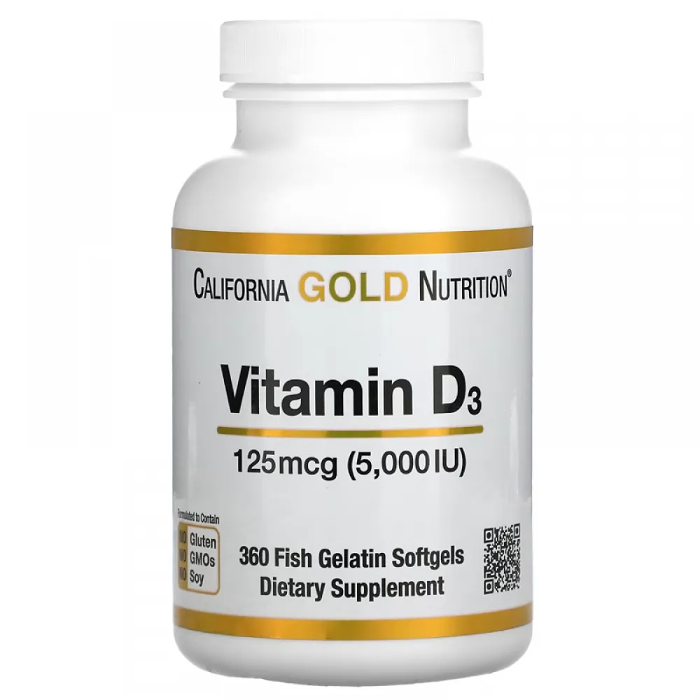 California Gold Nutrition, Vitamin D3, 125 mcg (5,000 IU),90 Fish Gelatin Softgels