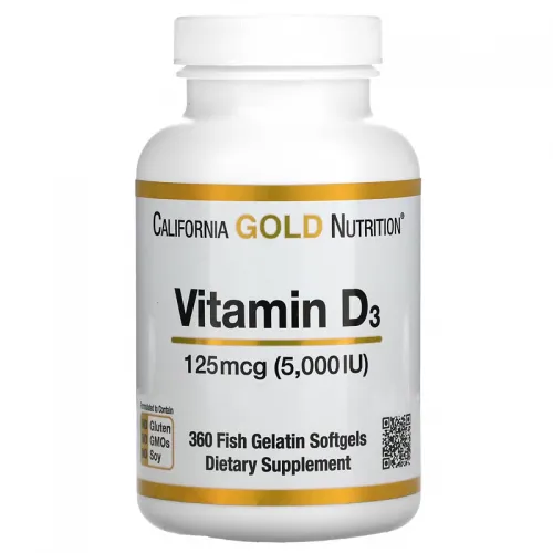 California Gold Nutrition, Vitamin D3, 125 mcg (5,000 IU),90 Fish Gelatin Softgels