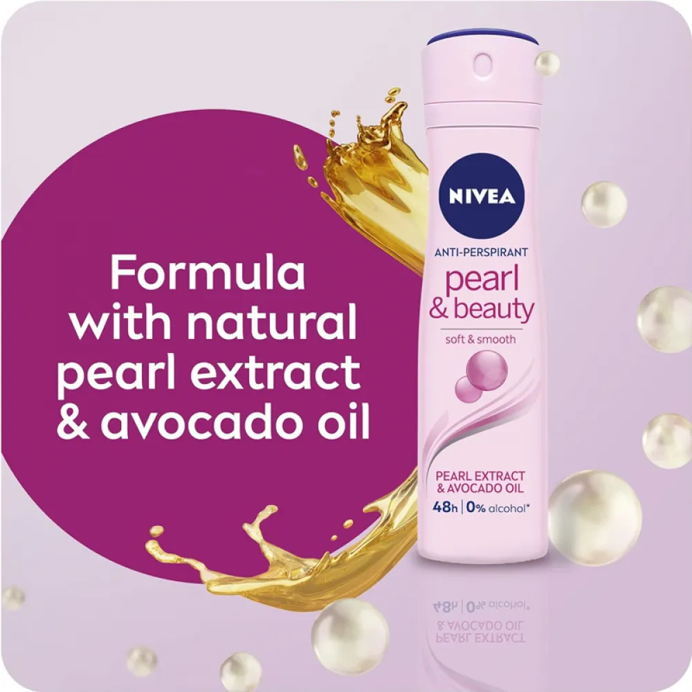 NIVEA Antiperspirant Spray for Women, Pearl & Beauty Pearl Extracts, 150ml