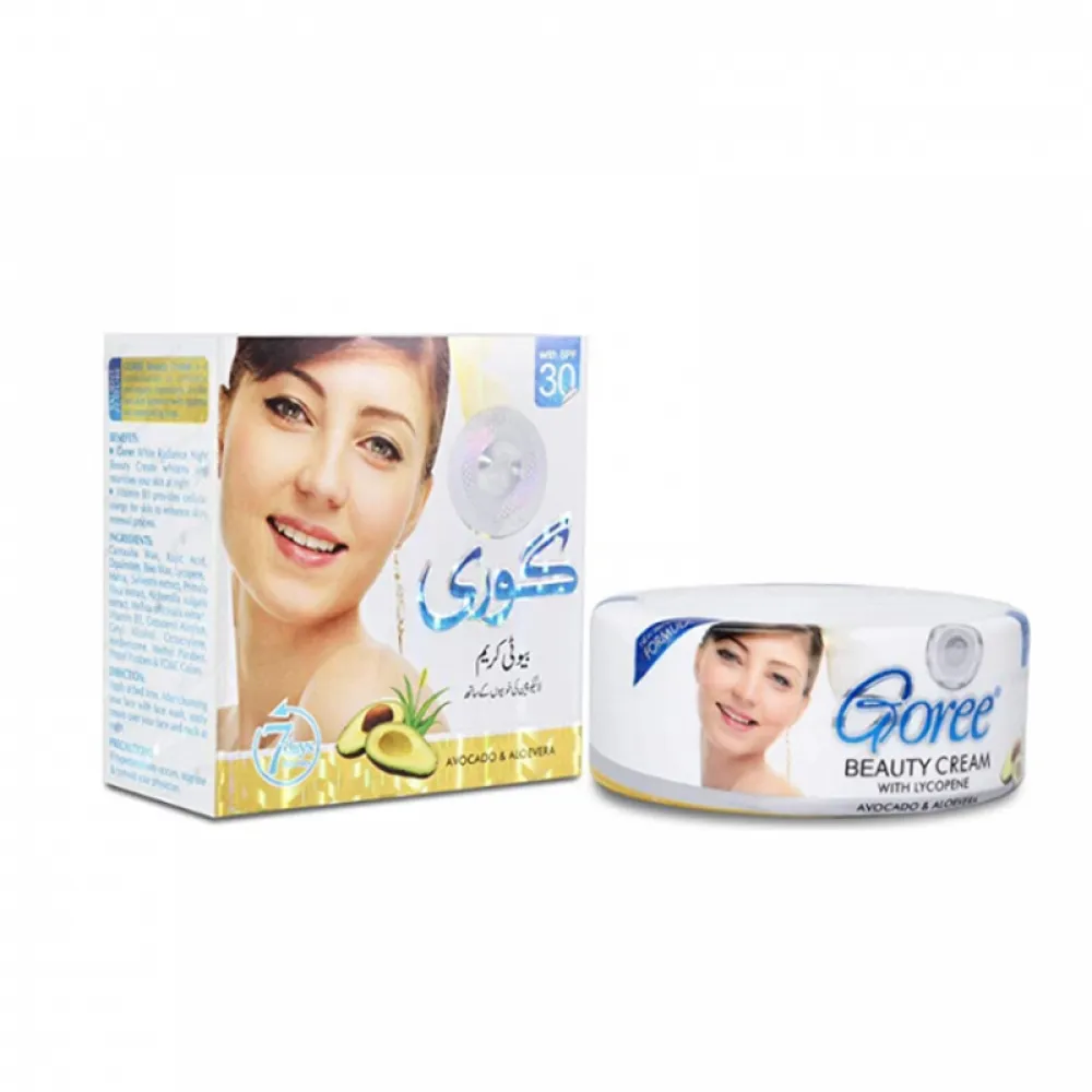 Gore cream with avocado and aloe vera for skin lightening and moisturizing.