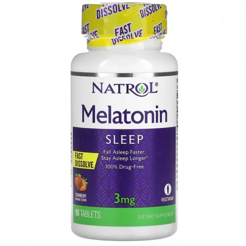 ميلاتونين، سريع الذوبان، نكهة الفراولة، 3 ملجم، ناترول‏, 90 قرص