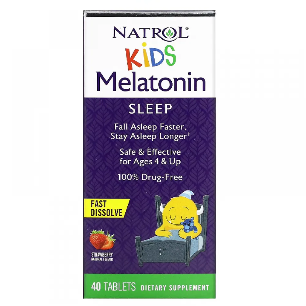 Natrol, Kids, Melatonin, Ages 4 & Up, Strawberry, 40 Tablets