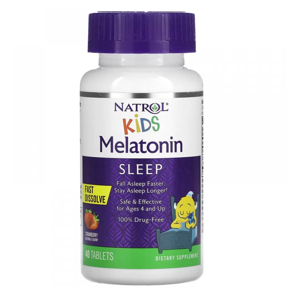 Natrol, Kids, Melatonin, Ages 4 & Up, Strawberry, 40 Tablets