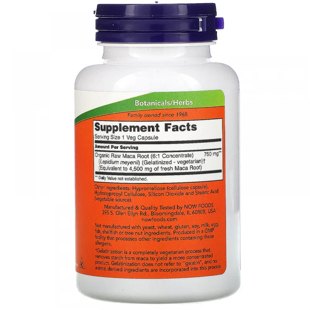 NOW Foods, Maca, Raw, 750 mg, 90 Veg Capsules