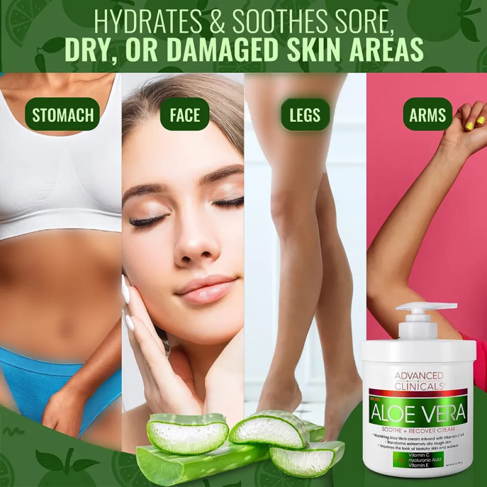 Advanced Clinicals, Aloe Vera, Soothe + Recover Cream, 16 oz (454 g)