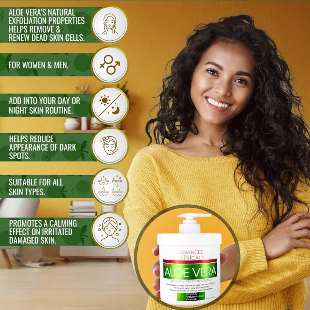 Advanced Clinicals, Aloe Vera, Soothe + Recover Cream, 16 oz (454 g)