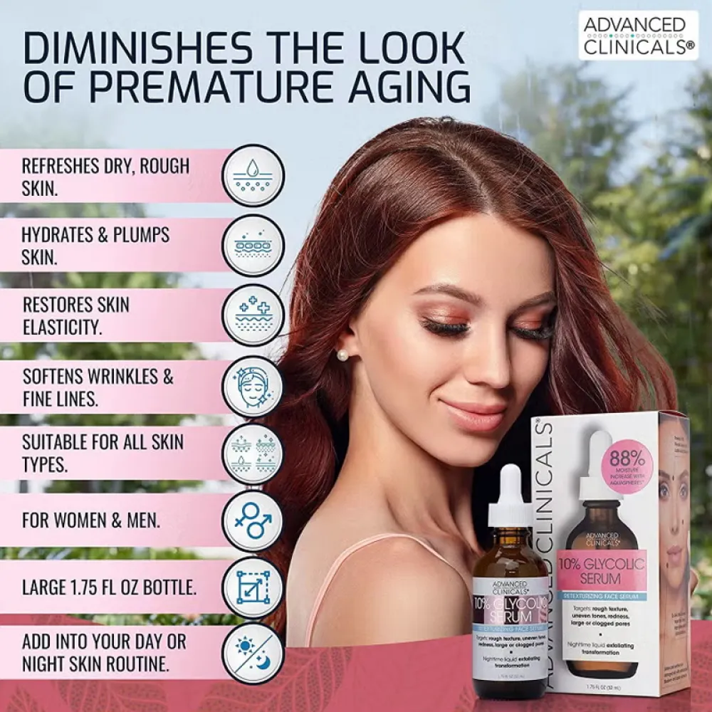 Advanced Clinicals, 10% Glycolic Serum, 1.75 fl oz (52 ml)