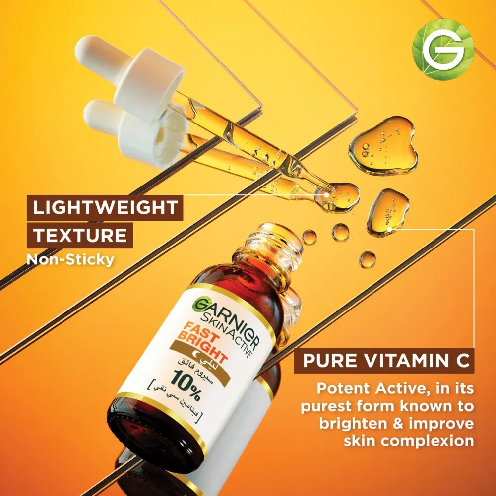 Garnier SkinActive Fast Bright Overnight Booster Serum with 10% Pure Vitamin C - 30ml