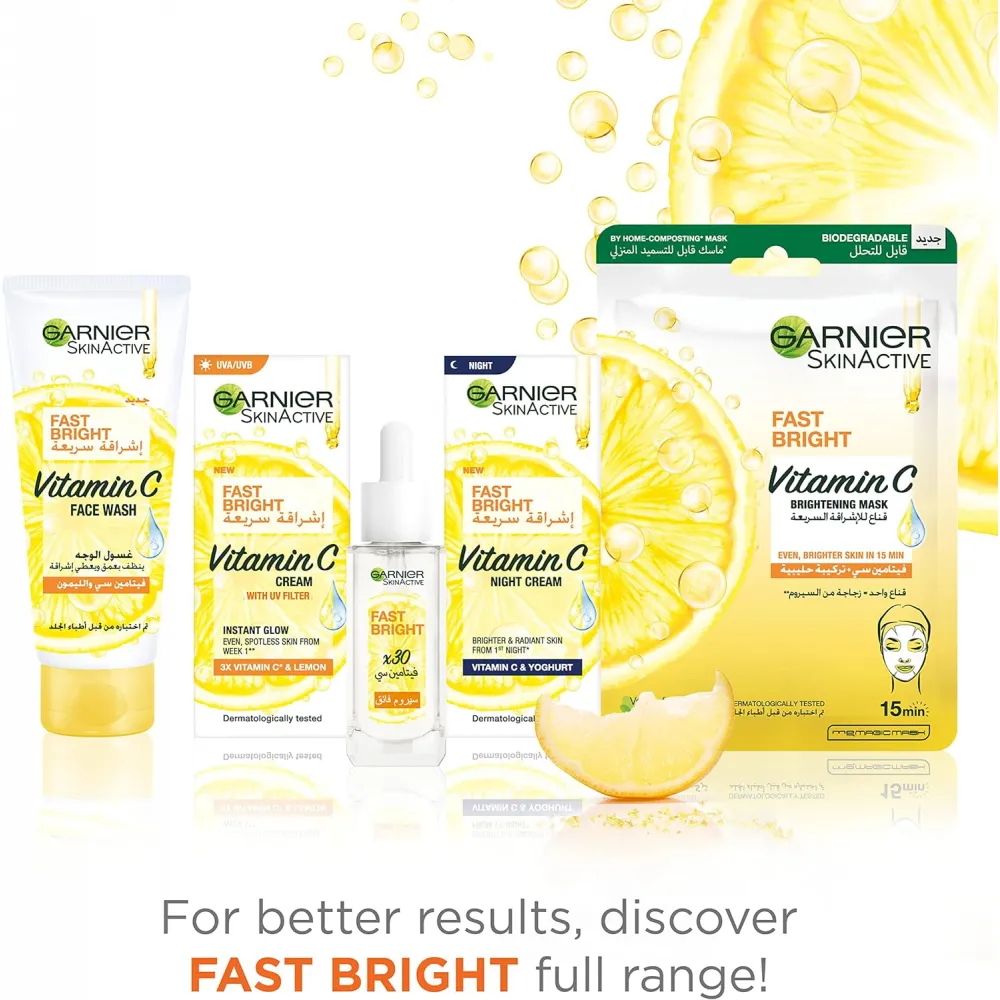 Garnier SkinActive Fast Bright Instant Bright Tissue Mask with Vitamin C and Milky Essence - 28gm