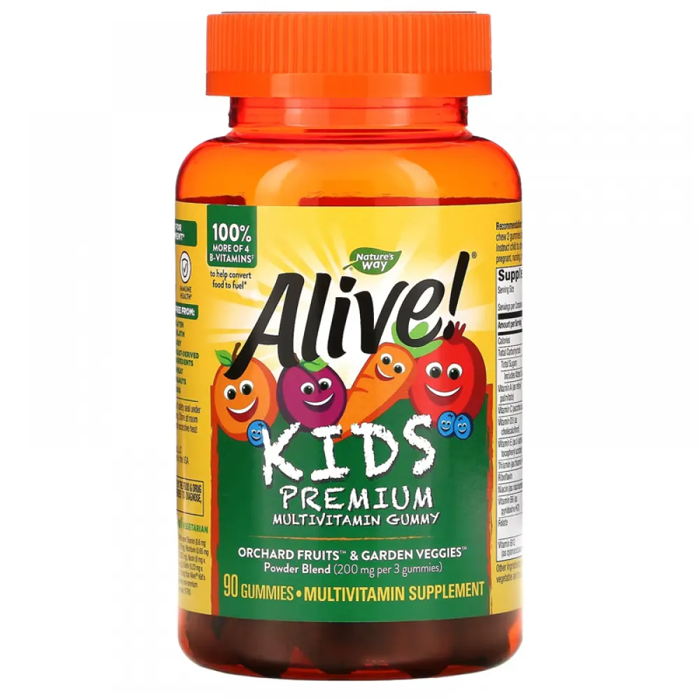 Nature's Way, Alive! Kids, Premium Multivitamin, Cherry, Orange & Grape, 90 Gummies