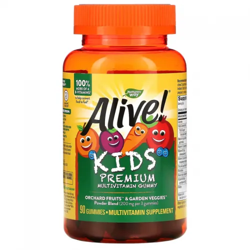 Nature's Way, Alive! Kids, Premium Multivitamin, Cherry, Orange & Grape, 90 Gummies