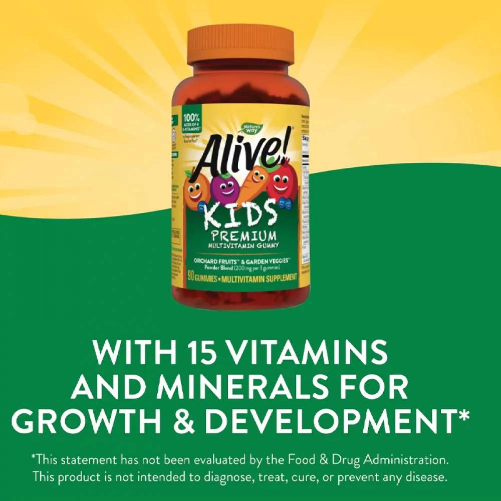 Nature's Way, Alive! Kids, Premium Multivitamin, Cherry, Orange & Grape, 90 Gummies