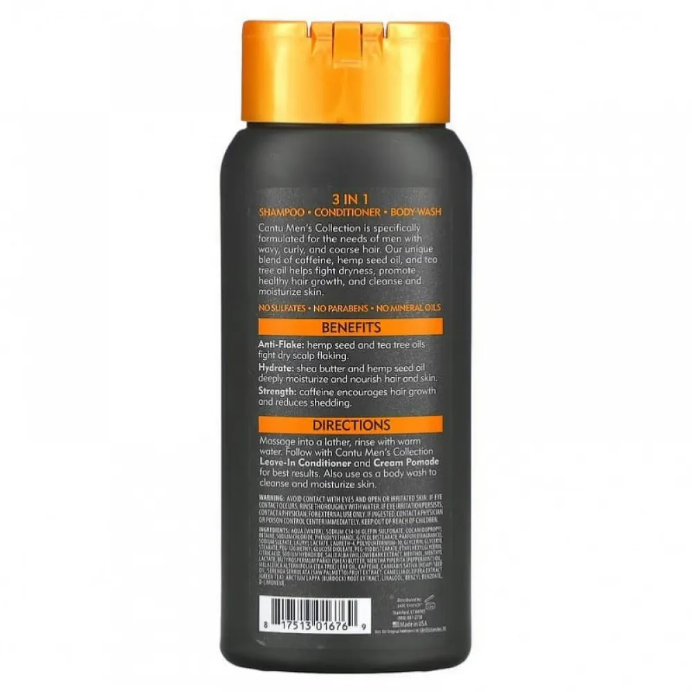 Cantu, Men's Collection, Shea Butter 3 In 1 Shampoo, ConditionerBody Wash13.5 fl oz (400 ml)
