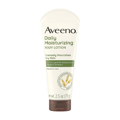 Aveeno Daily Moisturizing Body Lotion with Soothing Oat and Rich Emollients to Nourish Dry Skin, Fragrance-Free, 2.5 fl. oz 