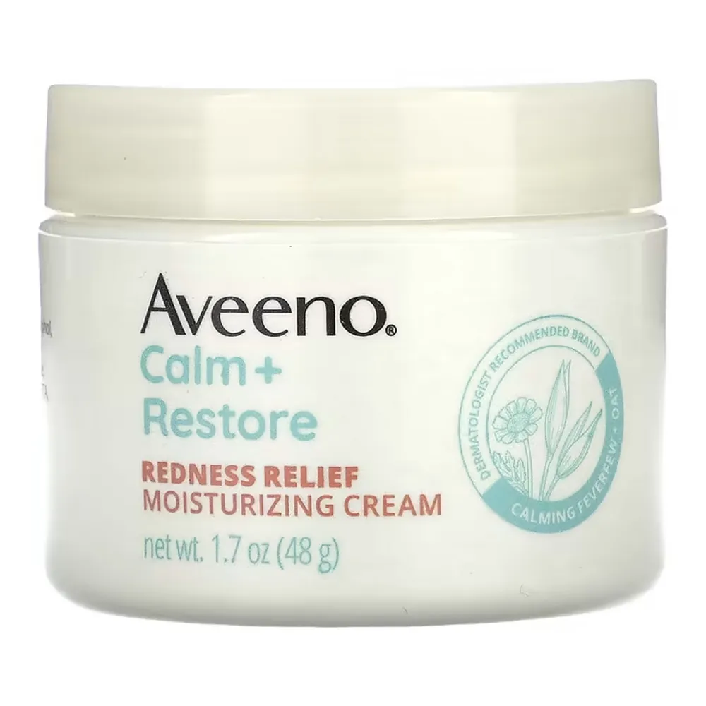 Aveeno, Calm + Restore, Redness Relief Moisturizing Cream, Sensitive Skin, Fragrance Free, 1.7 oz (48 g)