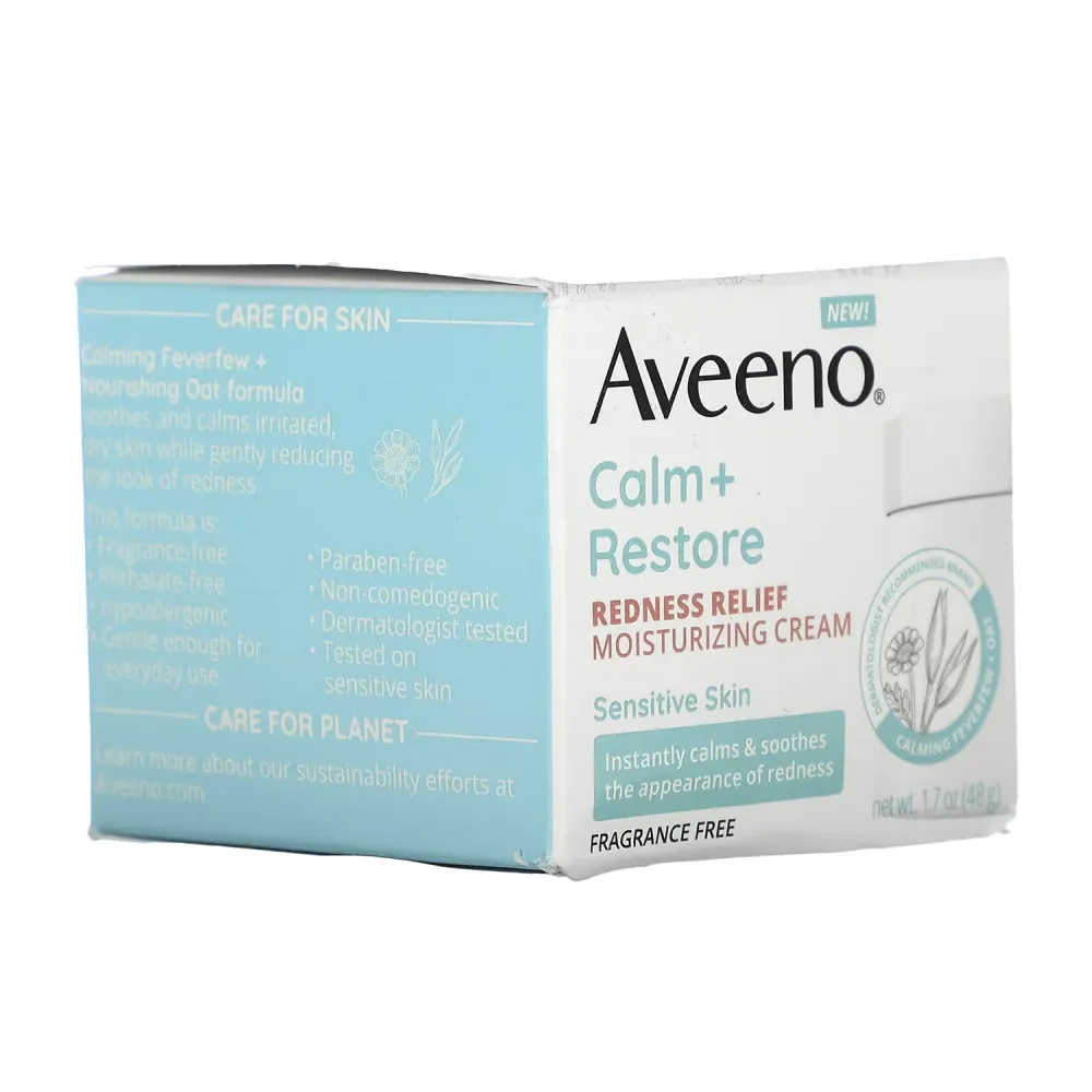 Aveeno, Calm + Restore, Redness Relief Moisturizing Cream, Sensitive Skin, Fragrance Free, 1.7 oz (48 g)