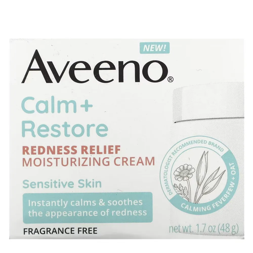 Aveeno, Calm + Restore, Redness Relief Moisturizing Cream, Sensitive Skin, Fragrance Free, 1.7 oz (48 g)