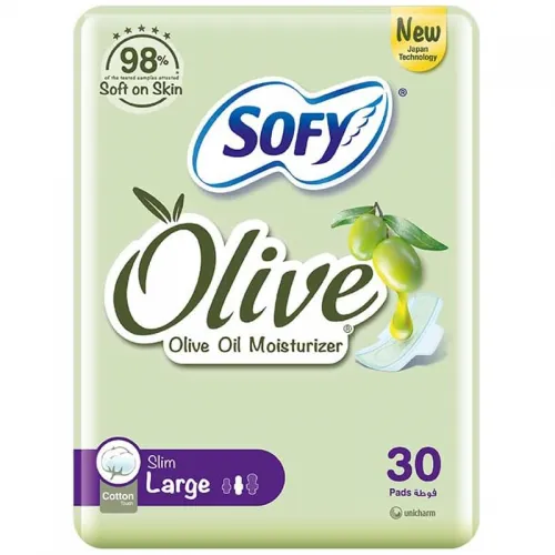 Sofy - Olive Oil Moisturizing Sanitary Pads, Large Size with Wings, 30 pads