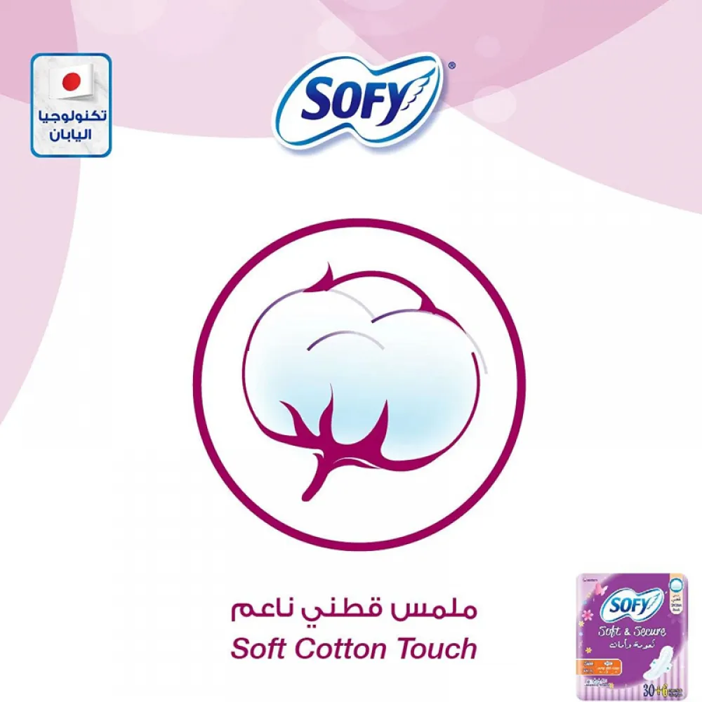 Sofy Soft & Secure, Slim, Large 29 Cm, Sanitary Pads With Wings, Pack Of 30 + 6 Pads Free