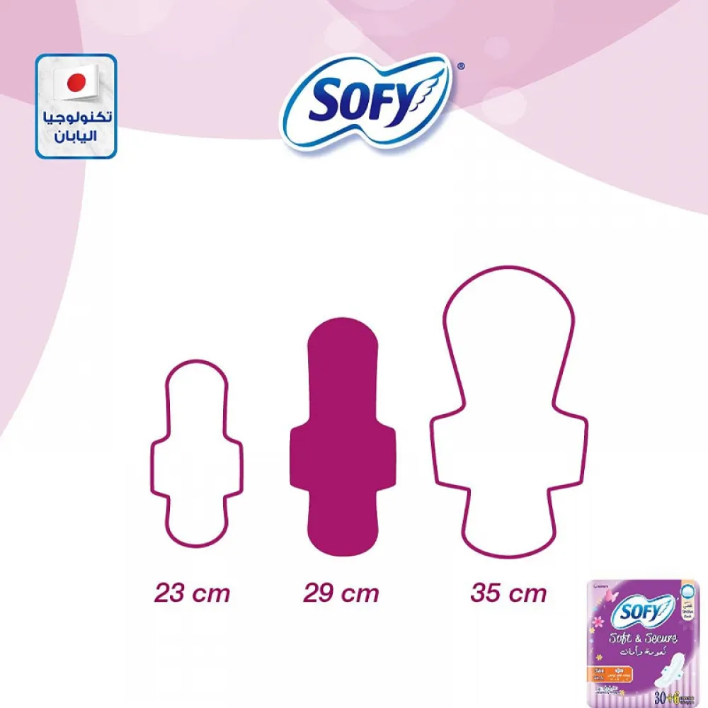 Sofy Soft & Secure, Slim, Large 29 Cm, Sanitary Pads With Wings, Pack Of 30 + 6 Pads Free