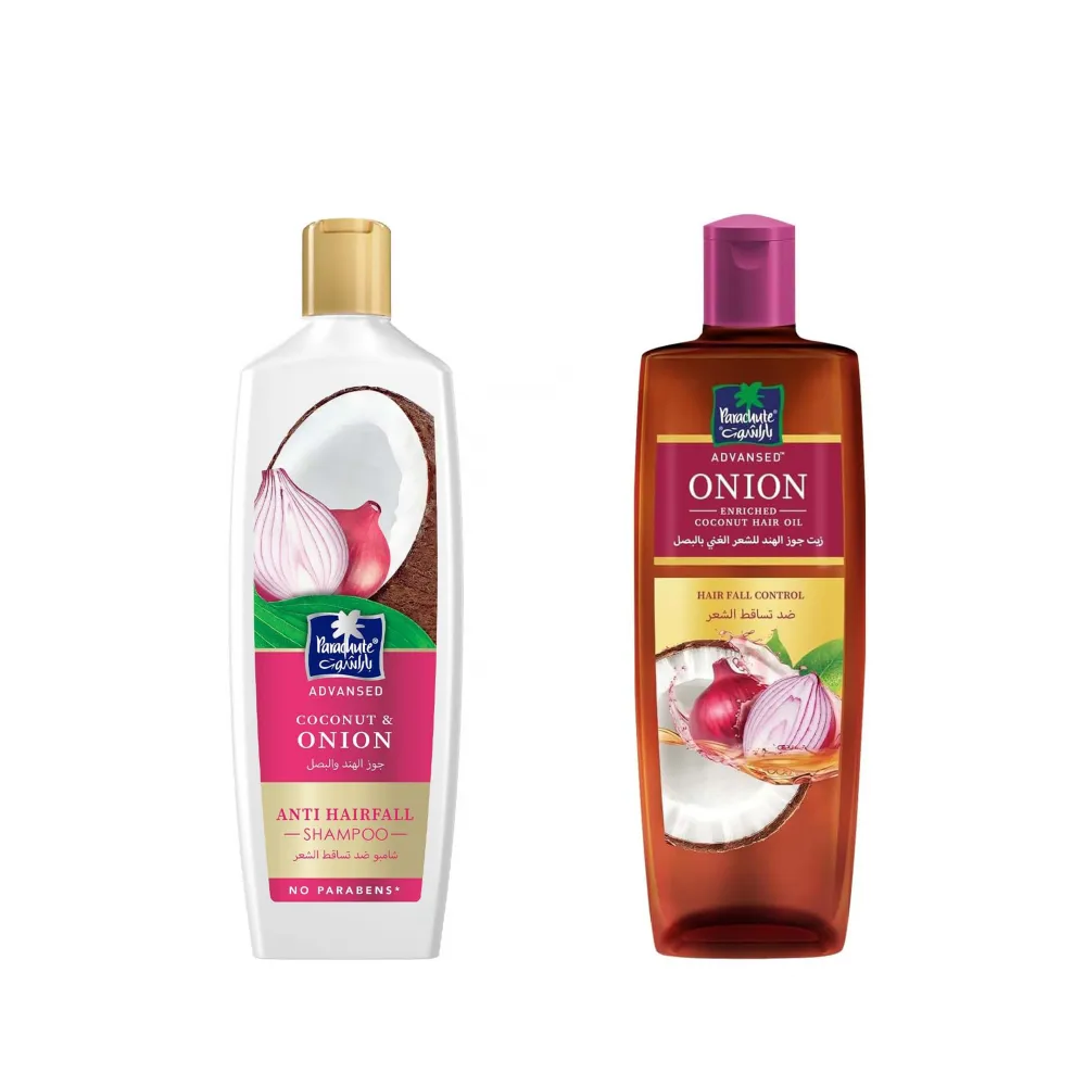 Parachute shampoo 340 ml + oil 300 ml with onion and coconut from Advanced, anti-hair loss, strengthens hair and reduces hair loss