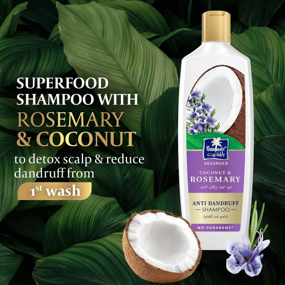 Parachute Advansed Anti-Dandruff Shampoo with Rosemary and Coconut | Nourishes Hair and Fight Stubborn Dandruff | 0% Harmful Chemicals | 340ml