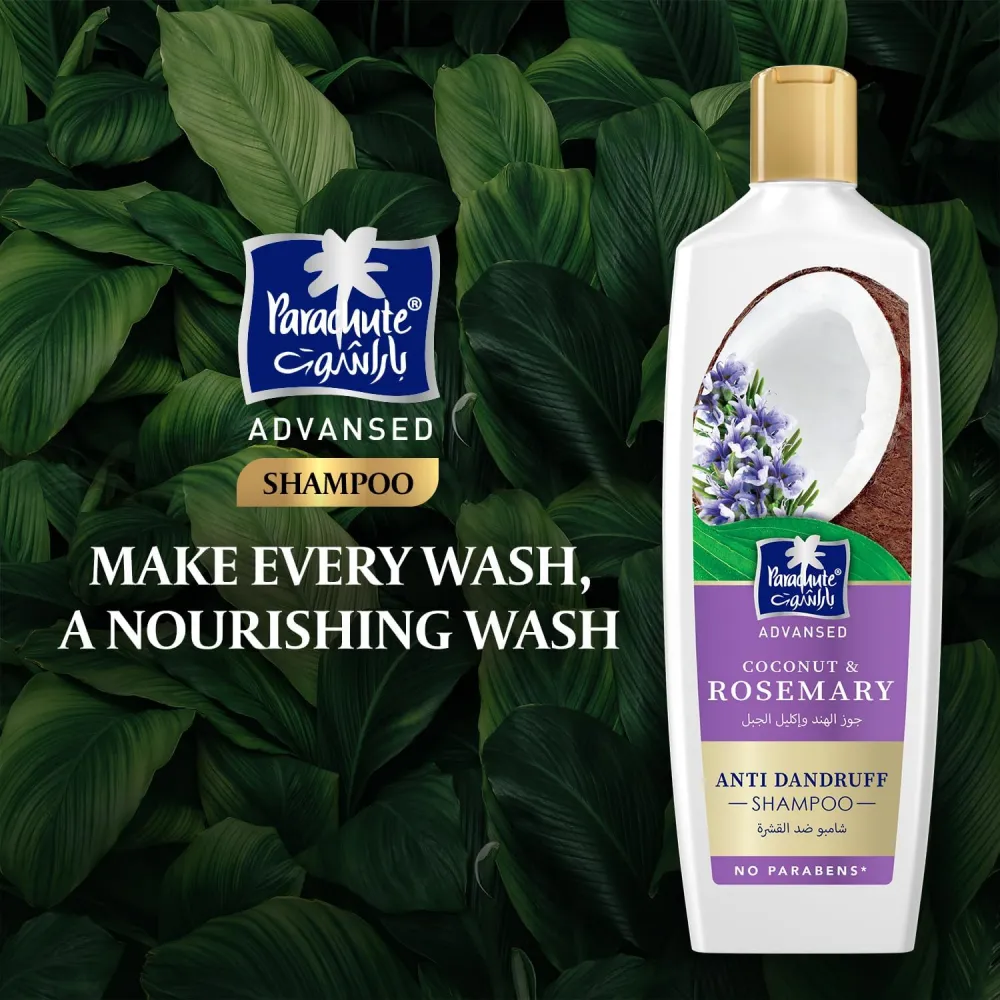 Parachute Advansed Anti-Dandruff Shampoo with Rosemary and Coconut | Nourishes Hair and Fight Stubborn Dandruff | 0% Harmful Chemicals | 340ml