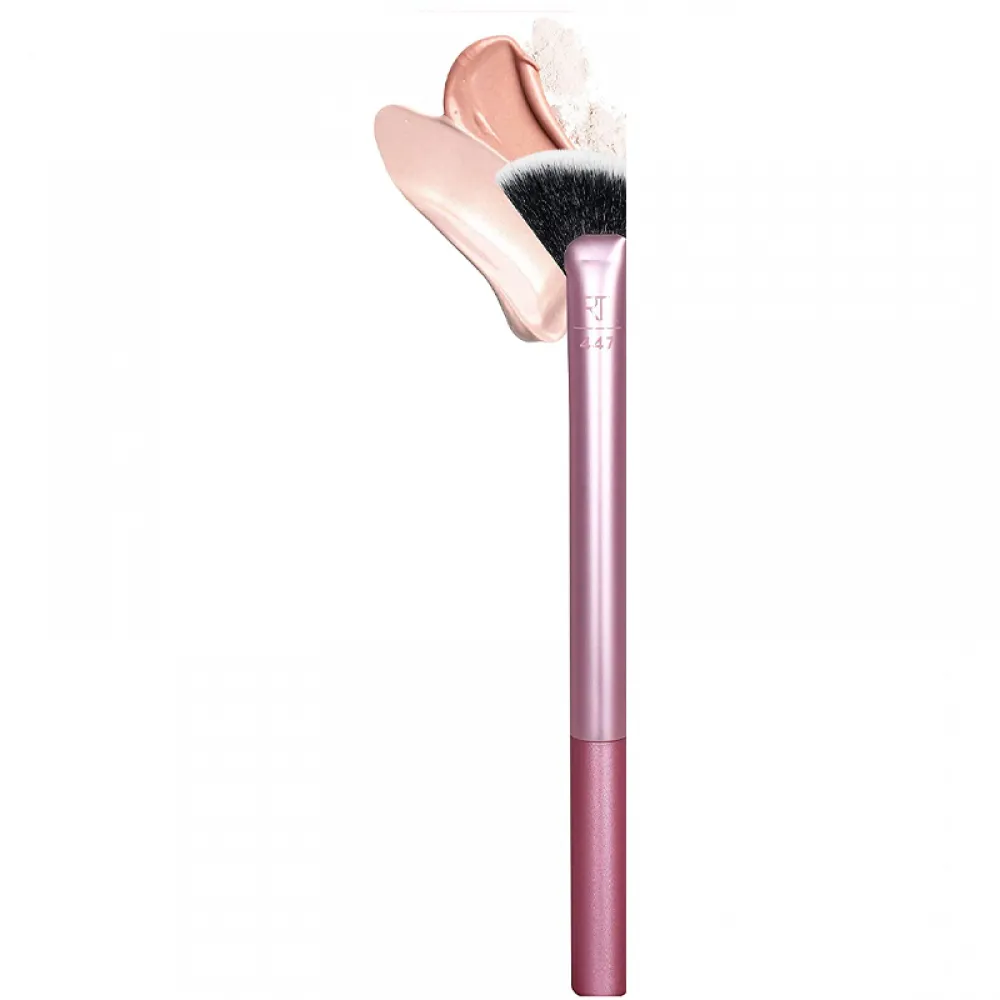 Real Techniques Sheer Radiance Fan Makeup Brush, For Highlighter + Facial Oil Absorbing Powders, Create Face Glow, Cruelty Free Bristles, Aluminum Ferrules, Pink, 1 Count