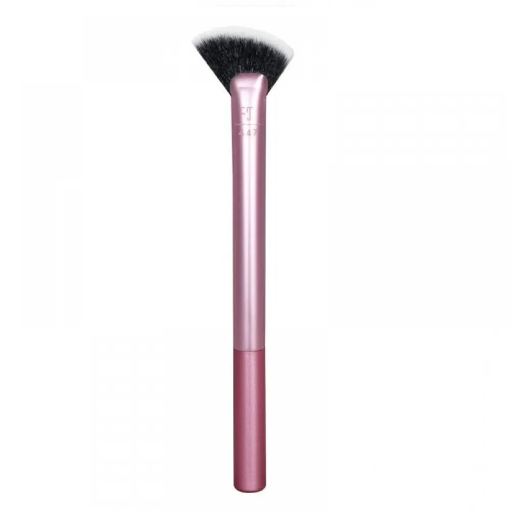 Real Techniques Sheer Radiance Fan Makeup Brush, For Highlighter + Facial Oil Absorbing Powders, Create Face Glow, Cruelty Free Bristles, Aluminum Ferrules, Pink, 1 Count