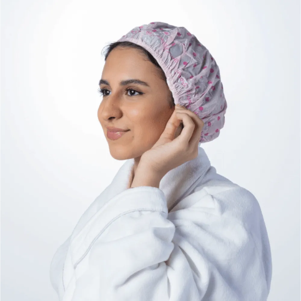Hair shower cap - transparent pink - N-090