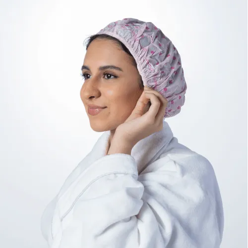 Hair shower cap - transparent pink - N-090